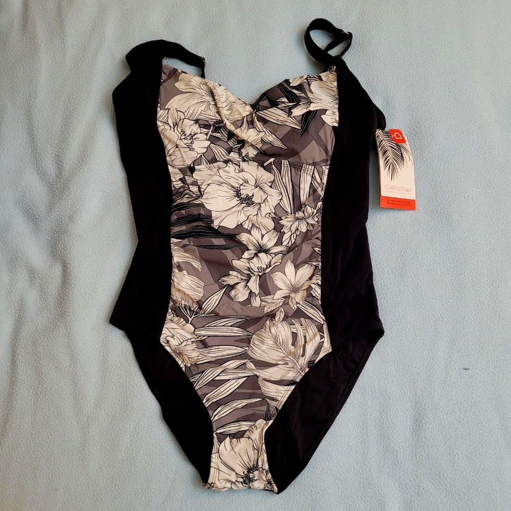 46. Christina black and white swimsuit. Size 12D. NWT